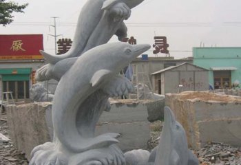 嬉戏的海豚石雕-大理石嬉戏的海豚 公园海豚石雕