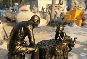 玻璃钢仿铜下象棋的爷孙俩雕塑-玻璃钢仿铜下象棋的爷孙俩 公园人物雕塑