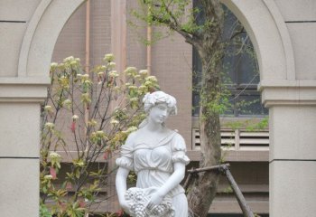 汉白玉西方美女雕塑-汉白玉拿葡萄的美女  西方人物石雕