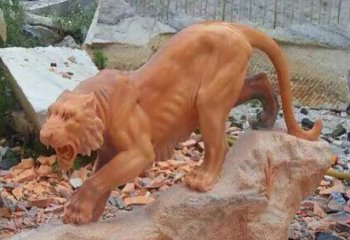 下山老虎石雕-晚霞红老虎雕塑 公园动物石雕