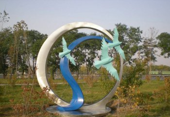 不锈钢圆环和平鸽雕塑-抽象圆环和平鸽雕塑