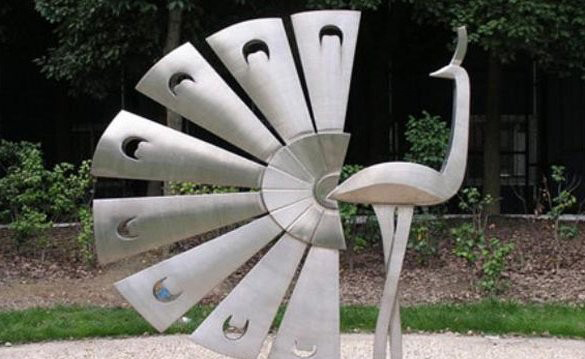 不锈钢孔雀雕塑-公园抽象孔雀开屏不锈钢雕塑高清图片