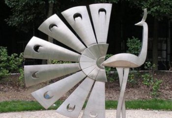 不锈钢孔雀雕塑-公园抽象孔雀开屏不锈钢雕塑