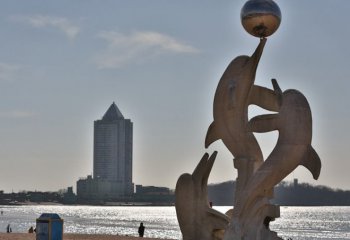 大理石海豚雕塑-公园动物海豚石雕