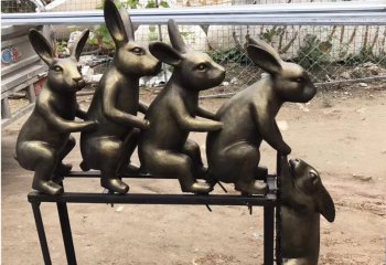 玻璃钢仿铜玩耍的兔子-玻璃钢卡通玩耍的兔子