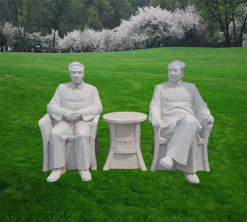 汉白玉毛泽东和周恩来雕塑-毛泽东和周恩来伟人石雕高清图片