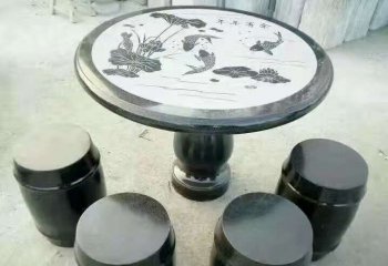 石雕圆桌凳-中国黑桌凳石雕
