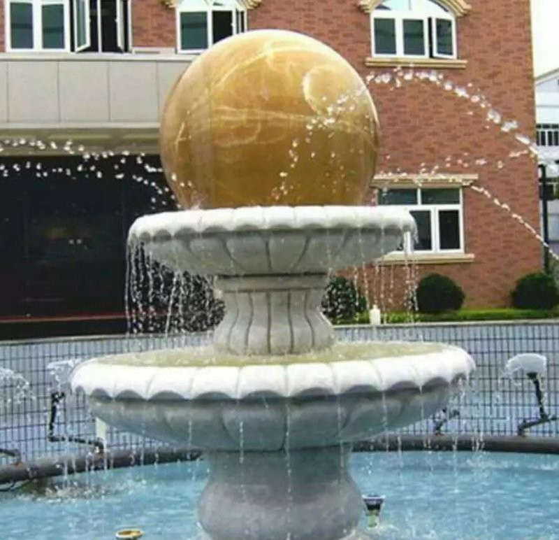 石雕双层风水球喷泉-企业招财双层风水球石雕