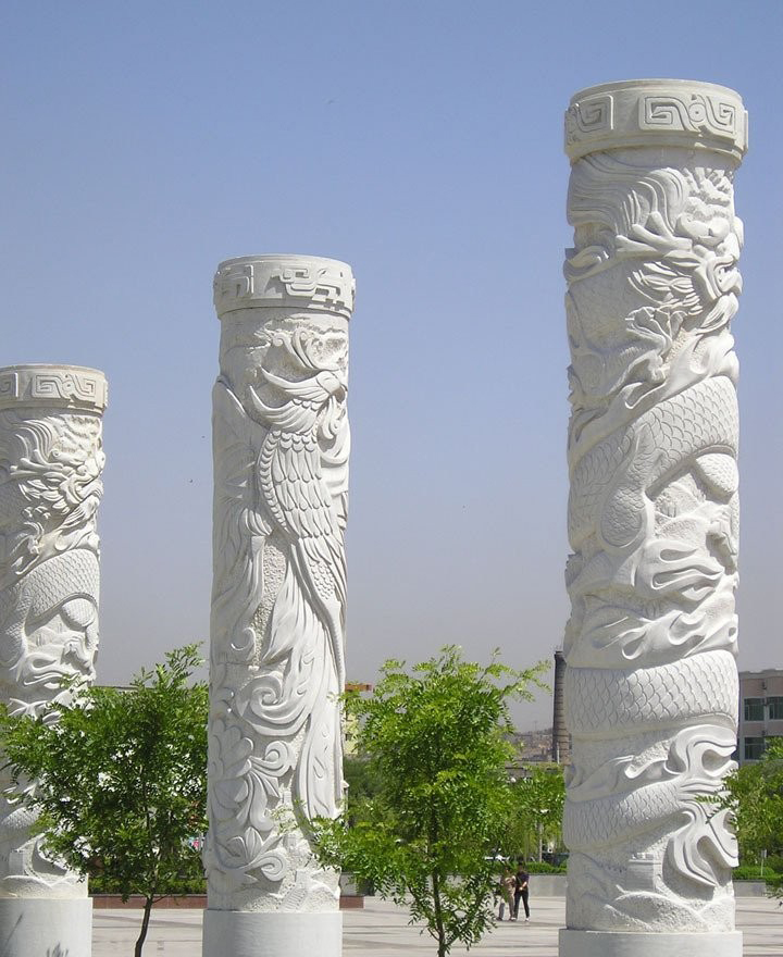 汉白玉广场龙柱雕塑-石雕盘龙柱高清图片