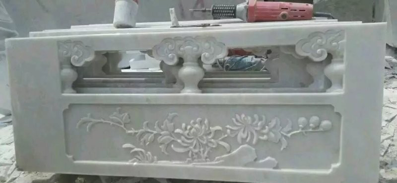 汉白玉花朵浮雕栏板-花朵浮雕石栏板高清图片
