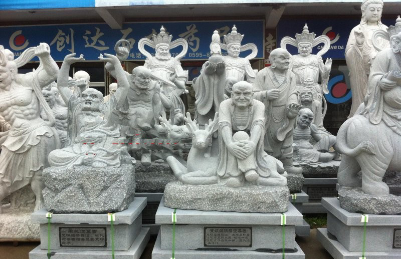 大理石坐式十八罗汉-寺庙十八罗汉雕像高清图片