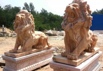 晚霞红欧式狮子雕塑-晚霞红西洋狮子石雕
