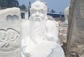 汉白玉道教神像太上老君雕塑-宗教庙宇老子石雕