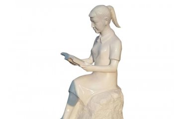 汉白玉读书的女孩雕塑-汉白玉校园读书的女孩雕塑