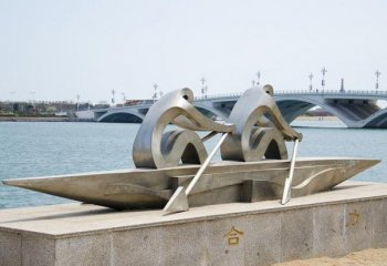 抽象划船人物雕塑-抽象不锈钢划船人物雕塑