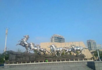 城市不锈钢奔跑的马群雕塑-城市不锈钢奔跑的马群