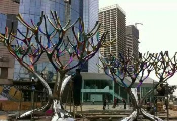 城市不锈钢抽象树-彩色不锈钢抽象树城市景观雕塑