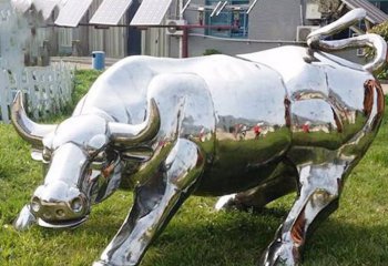 不锈钢华尔街牛雕塑-不锈钢镜面城市华尔街牛