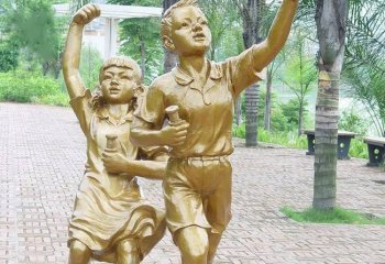 铸铜童趣放风筝的儿童-铜雕公园放风筝的儿童