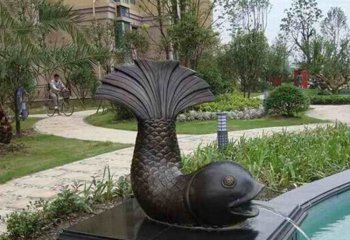 鱼头朝下的喷水鱼铜雕-铸铜喷水鱼雕塑