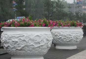 汉白玉公园龙浮雕花盆-汉白玉中国龙浮雕花盆