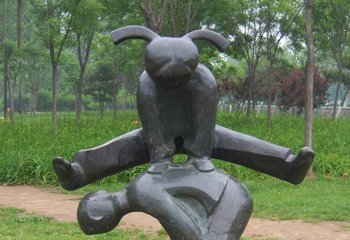 铜雕抽象跳山羊儿童-铜雕跳山羊儿童童趣雕塑