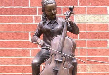 铜雕演奏大提琴的女孩-铜雕公园演奏大提琴的女孩
