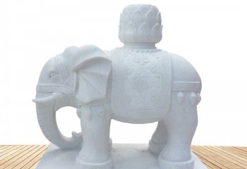 汉白玉驮莲座的大象石雕-宗教庙宇汉白玉大象雕塑