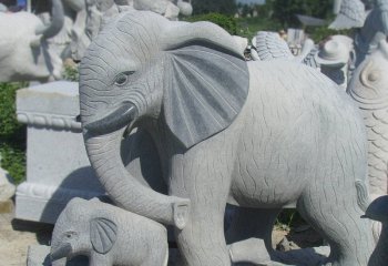 公园大理石大象雕塑-公园母子大象石雕
