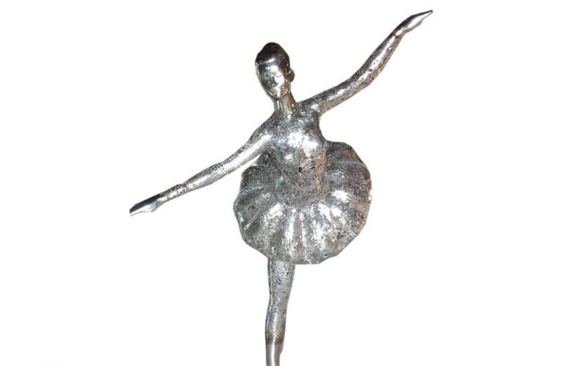 不锈钢跳芭蕾舞女孩雕塑-镜面不锈钢芭蕾舞人物