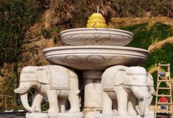 双层大象喷泉石雕-大理石景区公园双层大象喷泉