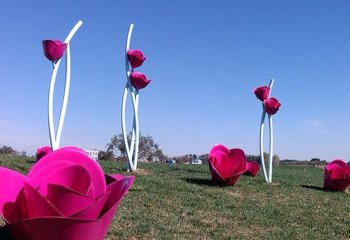 不锈钢彩色玫瑰花雕塑-彩色不锈钢公园玫瑰花雕塑
