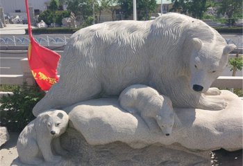 公园北极熊母子石雕-石雕公园动物北极熊