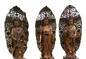 宗教庙宇西方三圣铜雕-铸铜佛像西方三圣雕塑