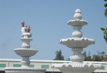 汉白玉简约三层喷泉雕塑-汉白玉公园三层喷泉雕塑