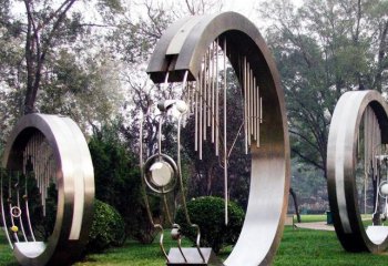 不锈钢抽象公园圆环聆听雕塑-不锈钢公园抽象圆环聆听雕塑
