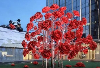 不锈钢广场玫瑰花树雕塑-不锈钢玫瑰花树雕塑