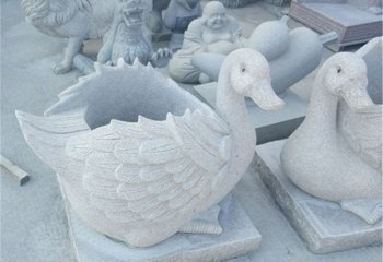 鸭子造型花盆石雕-大理石鸭子造型花盆