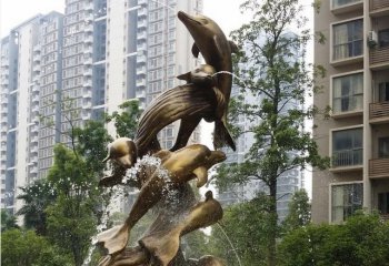 小区海豚喷泉铜雕-喷水海豚铜雕