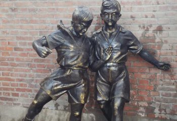 踢足球的铜雕儿童-校园踢足球人物铜雕