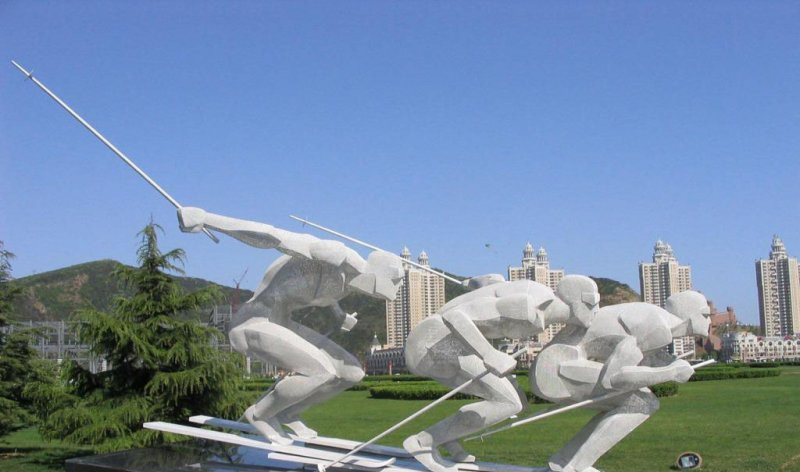 不锈钢抽象滑雪雕塑-不锈钢抽象滑雪运动人物雕塑高清图片