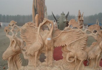 公园晚霞红仙鹤雕塑-公园仙鹤石雕