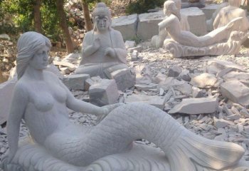 公园景区美人鱼石雕-大理石美人鱼雕塑