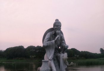 石雕姜太公钓鱼古代人物雕塑-姜太公钓鱼石雕