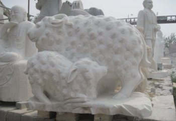 汉白玉母子绵羊动物石雕-母子绵羊石雕