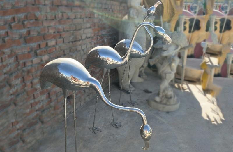不锈钢动物公园火烈鸟雕塑-公园不锈钢火烈鸟雕塑高清图片
