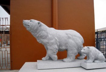 公园母子北极熊石雕-公园动物北极熊石雕