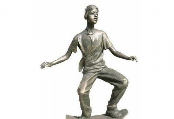 铜雕玩滑板的男孩-玩滑板的人物铜雕
