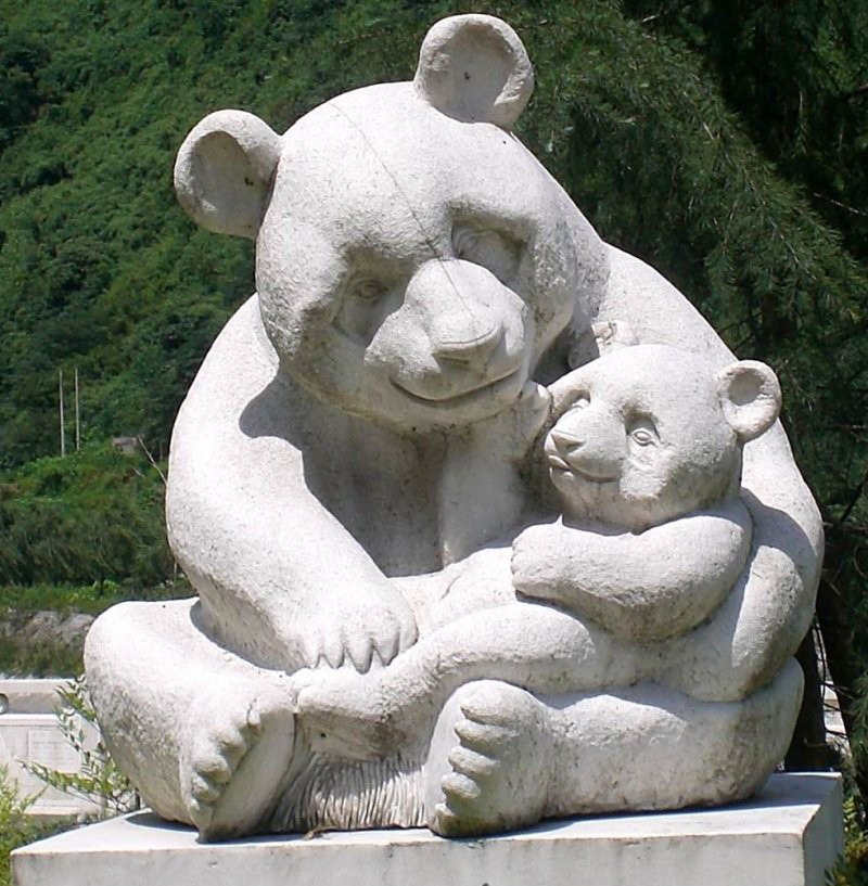 公园动物母子熊猫石雕-石雕母子熊猫高清图片