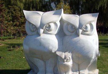 公园猫头鹰石雕-汉白玉猫头鹰公园动物石雕